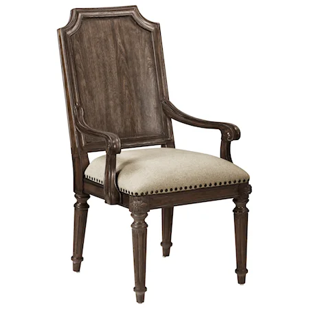 Mills Arm Chair with Carved Wood Backrest